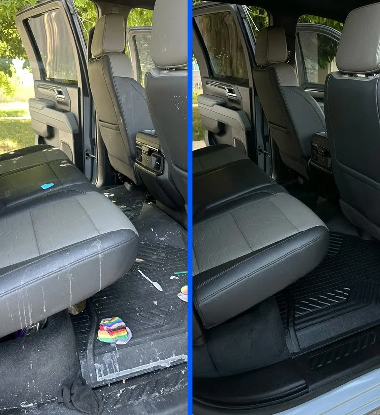 Before and after rear seat interior cleaning